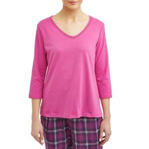 NEW Karen Neuburger 3/4 Sleeve Solid V-Neck Pajama Tee Hot Pink Size M NWT